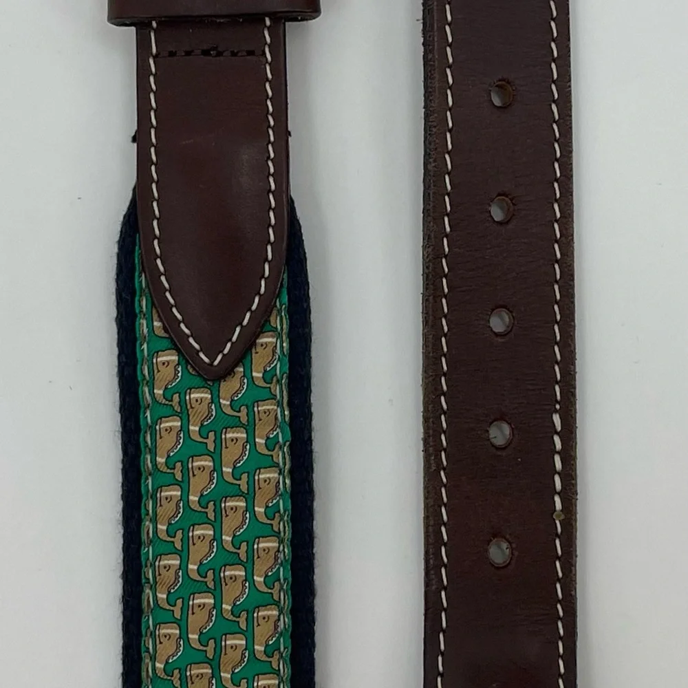 Vineyard Vines Green‎ & Navy Blue Football Whale Logo Canvas Club Belt Size 30